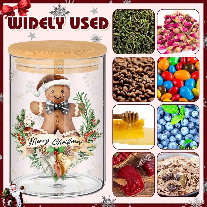 Shellwei 6 Pcs Christmas Glass Storage Jar With Airtight Bamboo Lid Classic Snowman Canister Sets Santa Bell Gift Cookie Jars Christmas Candy Storage 19oz for Kitchen Containers Countertop Decoration - Image 3
